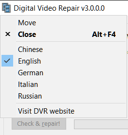 Menu multilíngüe de DVR